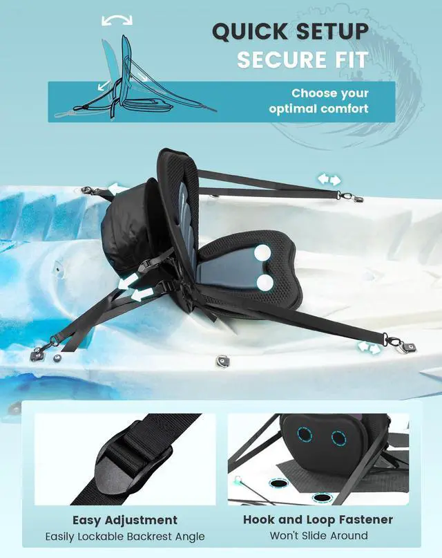 Alt view image 4 of 6 - Thickened Kayak Seat, Universal Paddle Seat with 3 Color | Extra-Thick Cushion, High-Back Support, Universal Fit, Secure Fit, Large Splash-Resistant Storage Bag, 120 kg Load Capacity