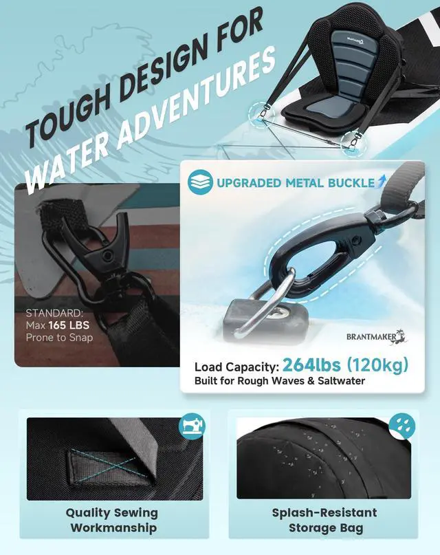 Alt view image 5 of 6 - Thickened Kayak Seat, Universal Paddle Seat with 3 Color | Extra-Thick Cushion, High-Back Support, Universal Fit, Secure Fit, Large Splash-Resistant Storage Bag, 120 kg Load Capacity