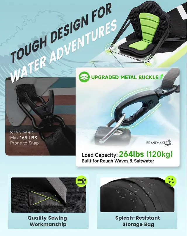 Alt view image 5 of 6 - Thickened Kayak Seat, Universal Paddle Seat with 3 Color | Extra-Thick Cushion, High-Back Support, Universal Fit, Secure Fit, Large Splash-Resistant Storage Bag, 120 kg Load Capacity