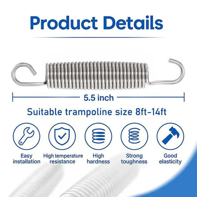 Alt view image 7 of 7 - Trampoline Springs Heavy Duty Stainless Steel Replacement,16-Pack with T-Hook and Pulling Tool,5.5-7 Inch