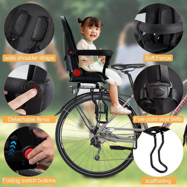 Alt view image 3 of 7 - Rear Child Bike Seat, Kids Bicycle Back Seat Safe Rear Mount Child Bike Seat Fits All Bicycle Rear Frames, for 2-5 Years Old, 60lbs