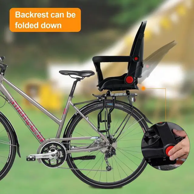 Alt view image 4 of 7 - Rear Child Bike Seat, Kids Bicycle Back Seat Safe Rear Mount Child Bike Seat Fits All Bicycle Rear Frames, for 2-5 Years Old, 60lbs