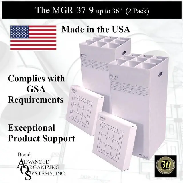 Alt view image 2 of 4 - MGR-37-9 (2pkg) Roll File Storage Box - Corrugated 37x17.5x17.5 With 9 Compartments To Manage All Types of Documents up to 36 Inches Long