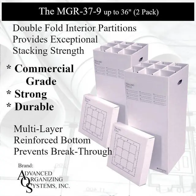 Alt view image 3 of 4 - MGR-37-9 (2pkg) Roll File Storage Box - Corrugated 37x17.5x17.5 With 9 Compartments To Manage All Types of Documents up to 36 Inches Long
