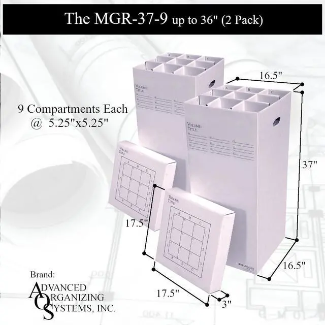 Alt view image 4 of 4 - MGR-37-9 (2pkg) Roll File Storage Box - Corrugated 37x17.5x17.5 With 9 Compartments To Manage All Types of Documents up to 36 Inches Long