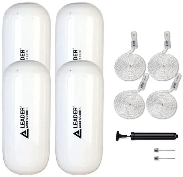 Main image of Boat Fender Bumper Hole Through Middle Inflatable 4 Pack | Includes 3/8'' Fender Lines Pack od 4 and Pump to Inflate