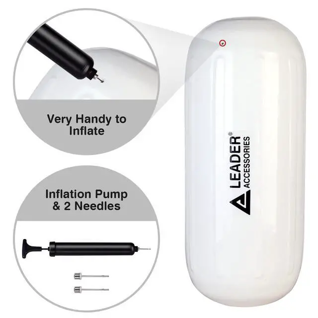 Alt view image 3 of 7 - Boat Fender Bumper Hole Through Middle Inflatable 4 Pack | Includes 3/8'' Fender Lines Pack od 4 and Pump to Inflate