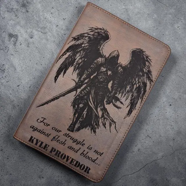 Alt view image 3 of 7 - J2 Personalized NLT Thinline Reference Bible, Michael Archangel Engraved | Custom name engraved, brown leathersoft cover, access to Filament Bible app, red letter