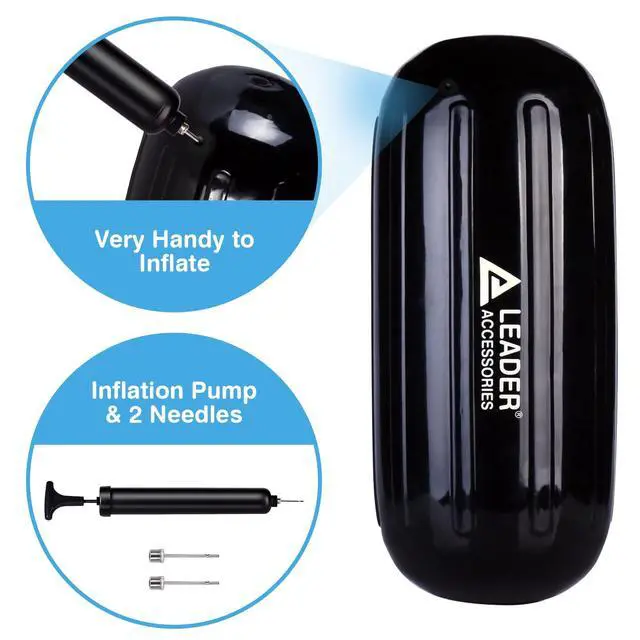 Alt view image 3 of 7 - Boat Fender Bumper Hole Through Middle Inflatable 4 Pack | Includes 3/8'' Fender Lines Pack od 4 and Pump to Inflate