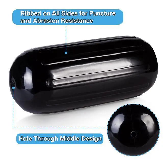 Alt view image 4 of 7 - Boat Fender Bumper Hole Through Middle Inflatable 4 Pack | Includes 3/8'' Fender Lines Pack od 4 and Pump to Inflate
