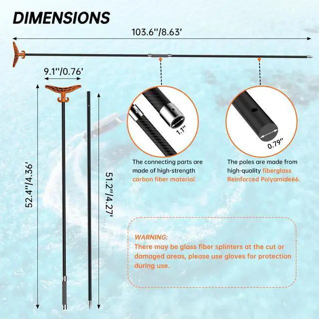 Alt view image 2 of 7 - 8.63'/12.3' Shallow Water Anchor Pole with T-Handle, Solid Fiberglass Reinforced Polyamide66, Mud Anchor Pole for Boat, Fishing Kayak (Gloves Included)