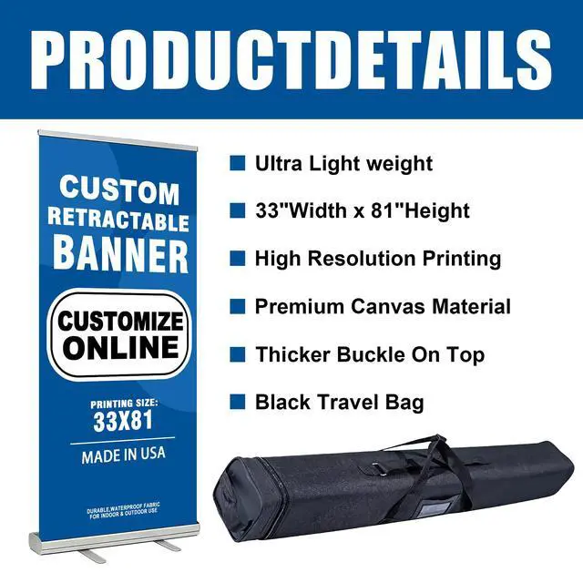 Alt view image 2 of 7 - Custom Retractable Banner with Stand, Personalized Roll Up Banner, Full Color Pop Up Display Sign with Travel Bag for Events, Promotion & Advertising (style 1)