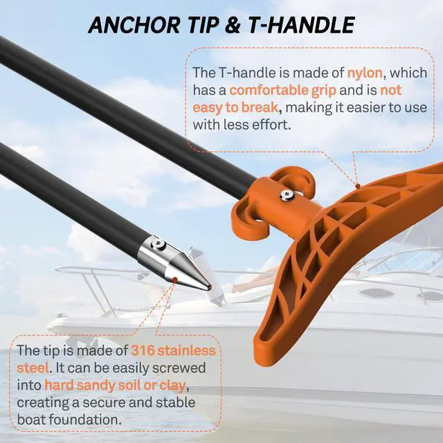 Alt view image 5 of 7 - 8.63'/12.3' Shallow Water Anchor Pole with T-Handle, Solid Fiberglass Reinforced Polyamide66, Mud Anchor Pole for Boat, Fishing Kayak (Gloves Included)