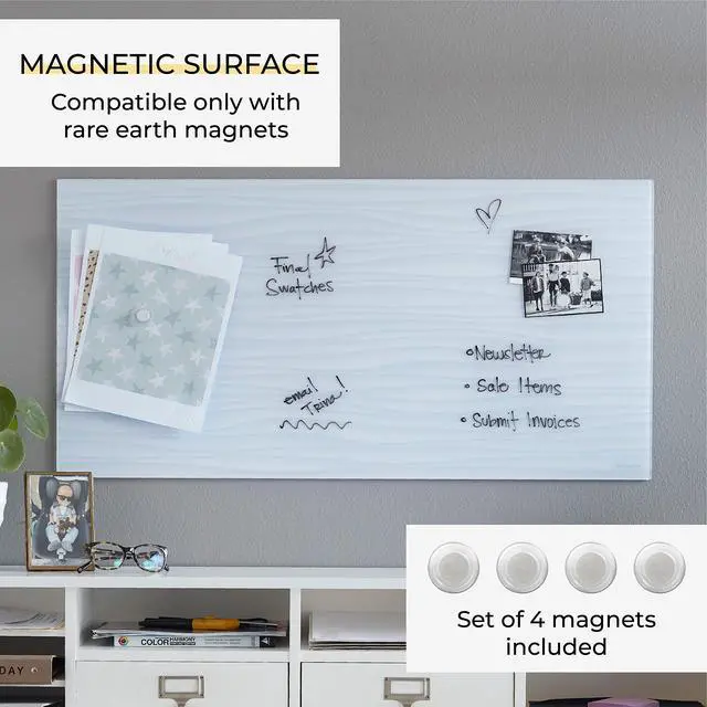 Alt view image 3 of 7 - MessageStor Dry-Erase Glass Board and Magnets, Office Essentials, White Waves