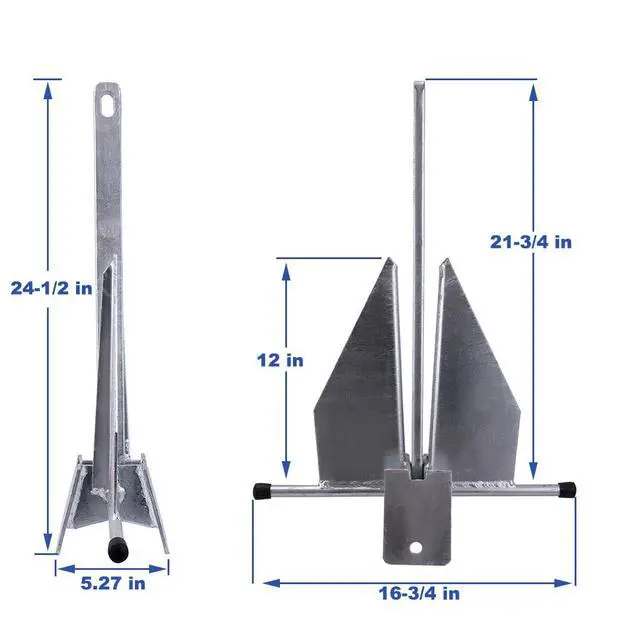 Alt view image 4 of 7 - Galvanized Fluke Anchor 8 LB 10 LB 13 lb for Different Size Boats Pontoon, Deck, Fishing, and Sail