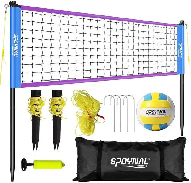 Main image of Portable Volleyball Net for Backyard, 20/32 FT, Adjustable Height | Adjusts to 8, 7.8 and 7.4 FT; includes volleyball, pump, boundary line and carry bag for beach, grass and outdoor play