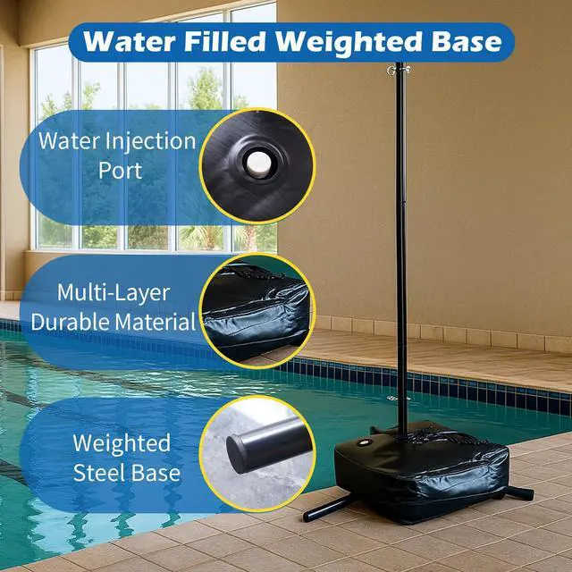 Alt view image 4 of 6 - Pool Volleyball Net Set with LED Lights,Volleyball Net with Weighted Bases and Adjustable 15ft-42ft Length for Inground Pools,Portable Water Volleyball Game with 2 Balls & Pump for Pool Entertainment