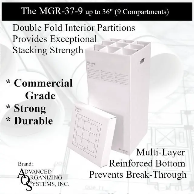 Alt view image 4 of 5 - MGR-37-9 Roll File Storage Box - Corrugated 37x17.5x17.5 With 9 Compartments To Manage All Types of Documents up to 36 Inches Long