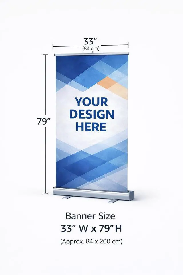 Alt view image 2 of 6 - Custom Retractable Banner 33 x 79 Inch Same Day Printing, Made in USA, Upload Your Design, Aluminum Roll Up Banner Stand with Carry Bag, For Trade Shows, Business Events & Retail Displays
