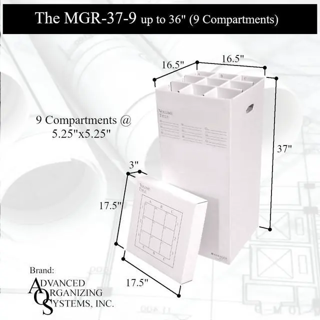 Alt view image 5 of 5 - MGR-37-9 Roll File Storage Box - Corrugated 37x17.5x17.5 With 9 Compartments To Manage All Types of Documents up to 36 Inches Long