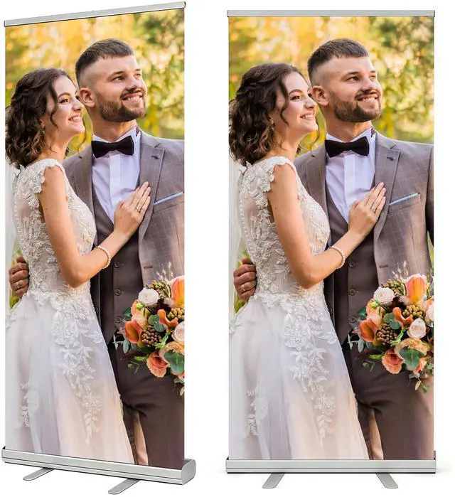 Main image of Custom Retractable Banner with Aluminum Silver Stand, 33" × 81" Portable, Durable & Easy Setup, Full Color Pop Up Display Sign with Travel Bag for Events, Trade Shows (Design 2)