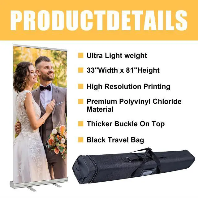 Alt view image 2 of 7 - Custom Retractable Banner with Aluminum Silver Stand, 33" × 81" Portable, Durable & Easy Setup, Full Color Pop Up Display Sign with Travel Bag for Events, Trade Shows (Design 2)
