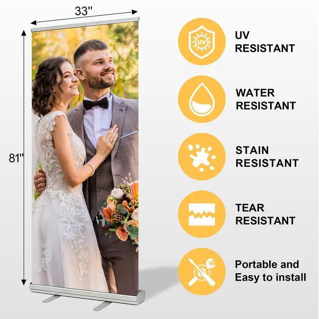 Alt view image 3 of 7 - Custom Retractable Banner with Aluminum Silver Stand, 33" × 81" Portable, Durable & Easy Setup, Full Color Pop Up Display Sign with Travel Bag for Events, Trade Shows (Design 2)