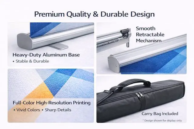 Alt view image 6 of 6 - Custom Retractable Banner 33 x 79 Inch Same Day Printing, Made in USA, Upload Your Design, Aluminum Roll Up Banner Stand with Carry Bag, For Trade Shows, Business Events & Retail Displays