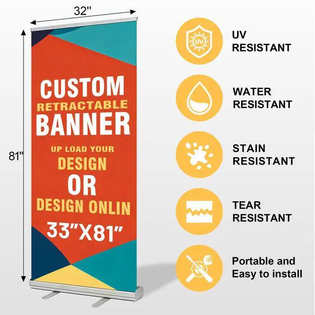 Alt view image 3 of 7 - Custom Retractable Banner with Aluminum Silver Stand, 33" × 81" Portable, Durable & Easy Setup, Full Color Pop Up Display Sign with Travel Bag for Events, Trade Shows (Design 1)