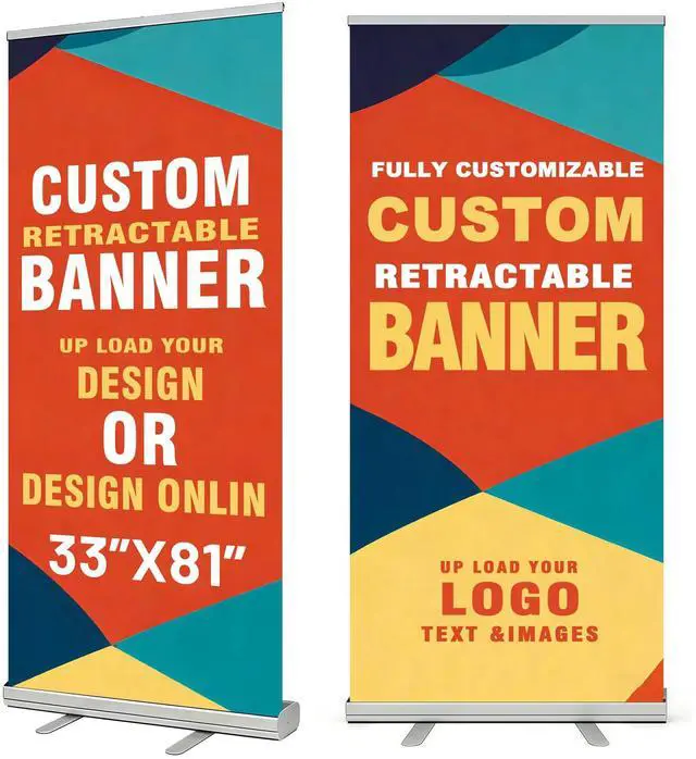 Main image of Custom Retractable Banner with Aluminum Silver Stand, 33" × 81" Portable, Durable & Easy Setup, Full Color Pop Up Display Sign with Travel Bag for Events, Trade Shows (Design 1)