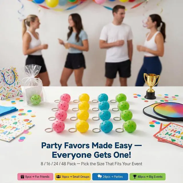 Alt view image 3 of 7 - Pickleball Keychain Set 8/16/24/48 Pack - Fun Unique Gifts for Women Men & Lovers - Bulk Team Accessories Party Favors