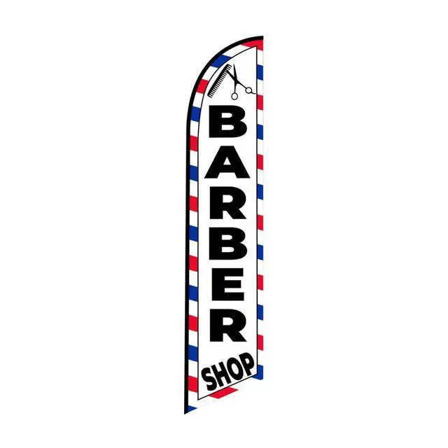 Alt view image 2 of 7 - Barber Shop (White) Feather Flag Eye Catching Banner Sign for Business and Marketing Complete Set with 15 ft Pole Kit and Ground Spike