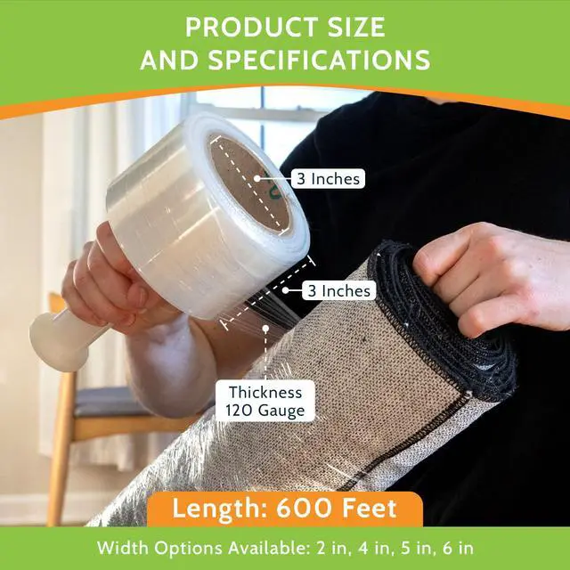 Alt view image 6 of 7 - PSBM Mini Stretch Film/Wrap with Plastic Handle 3" x 600' 120 GA 18 Rolls | Clear Mini Stretch Wrap with Plastic Handle, Heavy Duty Plastic Packaging, Industrial Strength Shrink Film for Shipping
