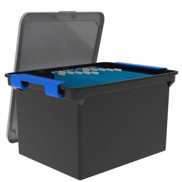 Alt view image 4 of 5 - Storage File Tote with Locking Handles, Black/Silver, 4-Pack (61543U04C)