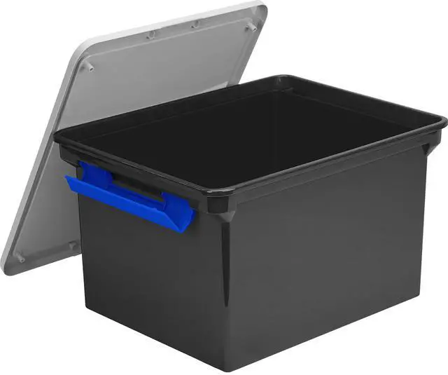 Alt view image 2 of 5 - Storage File Tote with Locking Handles, Black/Silver, 4-Pack (61543U04C)