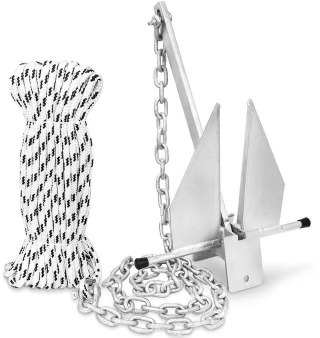 Main image of Boat Anchor Kit Fluke Anchor with Chain and Anchor Rope Set for Boats Pontoon, Deck, Fishing, and Sail