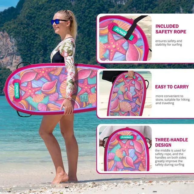 Alt view image 5 of 7 - Body Board - Beach Body Board - Ultra Lightweight PVC Core Body Board for Beach and Pool, with Wrap Wrist Straps, Foldable, Perfect Surf for Teens and Adults