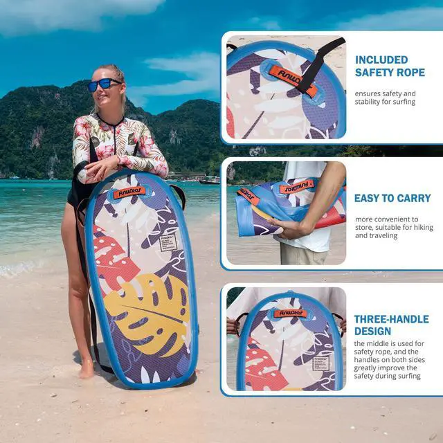 Alt view image 5 of 7 - Body Board - Beach Body Board - Ultra Lightweight PVC Core Body Board for Beach and Pool, with Wrap Wrist Straps, Foldable, Perfect Surf for Teens and Adults