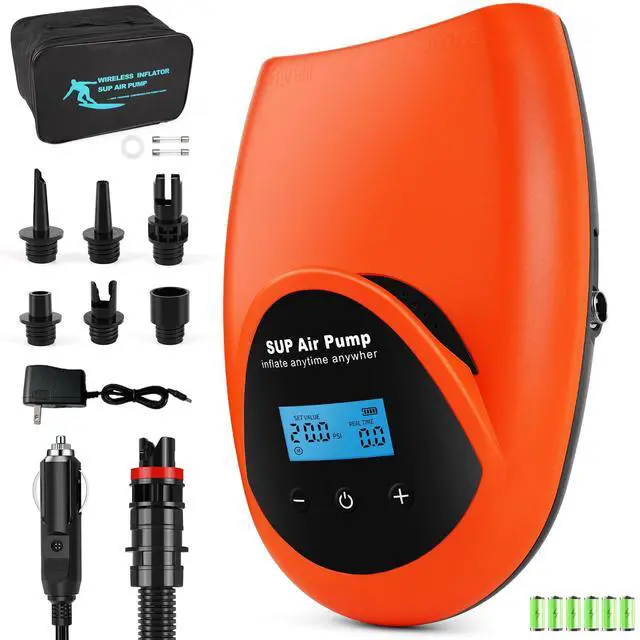 Main image of Rechargeable Paddle Board Electric Pump, 20 PSI SUP Pump with 4 Preset Modes, Dual-Stage Inflation & Deflation, 12V DC Car Connector, Auto Shut-Off for Paddle Boards, Kayaks and Tents