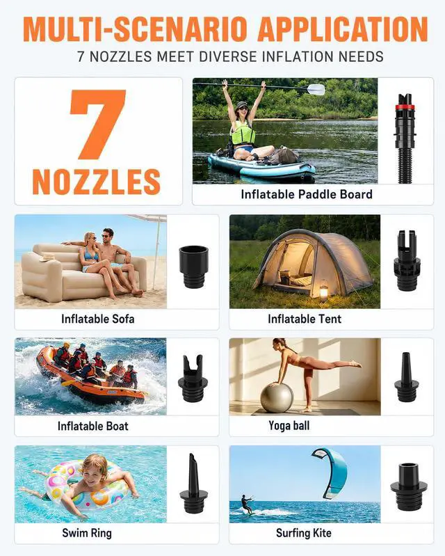 Alt view image 6 of 7 - Rechargeable Paddle Board Electric Pump, 20 PSI SUP Pump with 4 Preset Modes, Dual-Stage Inflation & Deflation, 12V DC Car Connector, Auto Shut-Off for Paddle Boards, Kayaks and Tents