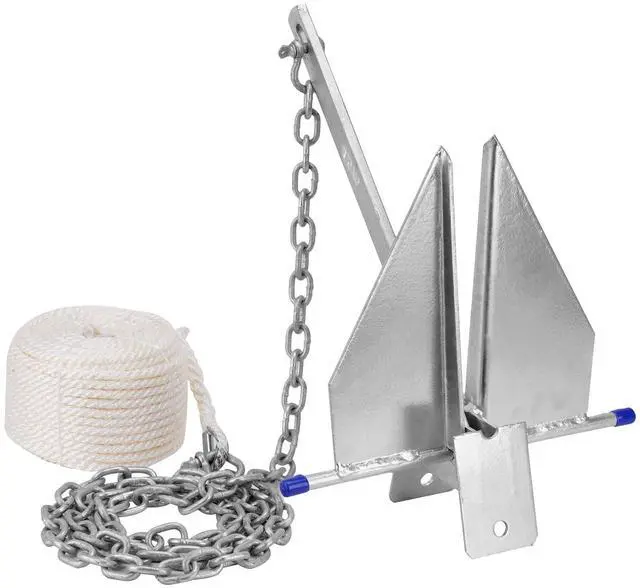 Main image of Heavy Duty Boat Anchor Kit, Fluke Style with Chain and Rope Set, Compatible with Pontoon, Deck, Fishing, and Sailboats, Galvanized Steel