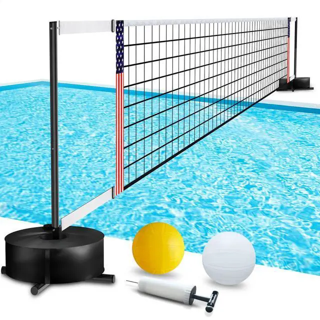 Main image of Portable Pool Volleyball Net System -4th of July Celebration Adjustable 16.5-26.5FT Length Net Includes 2 Water Volleyballs, Heavy-Duty Water-Filled Base Perfect for Pickleball, Tennis & Pool Games