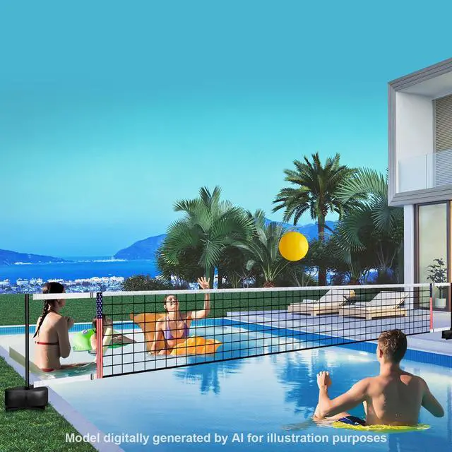 Alt view image 2 of 6 - Portable Pool Volleyball Net System -4th of July Celebration Adjustable 16.5-26.5FT Length Net Includes 2 Water Volleyballs, Heavy-Duty Water-Filled Base Perfect for Pickleball, Tennis & Pool Games