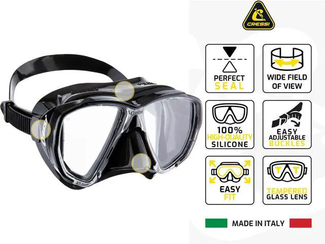 Alt view image 3 of 7 - Mask and Snorkel Kit for Snorkeling and Freediving - Wide View and Dry Snorkel- Big Eyes & Seal Dry - Made in Italy