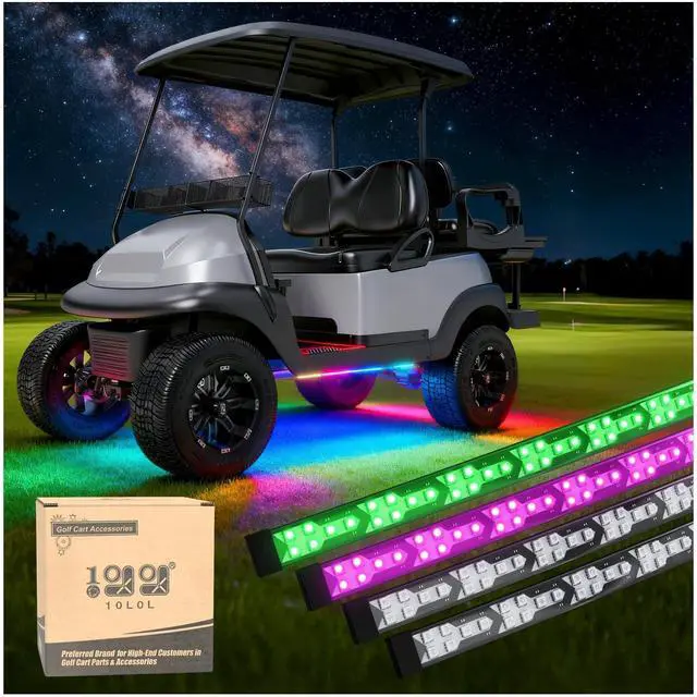 Main image of 4PCS Golf Cart Underbody Light Kit, Underglow LED Strip for EZGO Club Car Yamaha, 24 Modes Multicolor RGB Music Sync Waterproof, Canopy Lights Optional (4 Pack(Underbody-Fishbone))