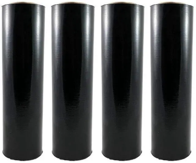 Main image of 18 Inch x 1500 Feet Hand Stretch Wrap for Box Wrapping Packaging & Shipping | 80 Gauge Black Supreme Self-Adhesive Stretch Film Wrap - 4rl/cs