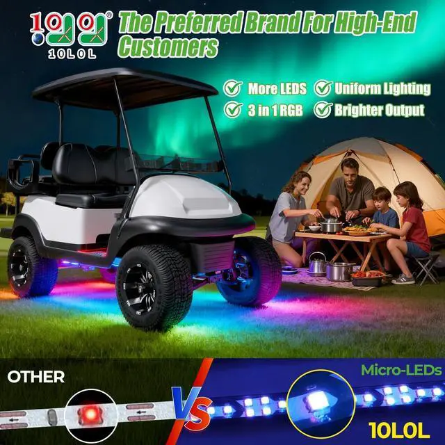 Alt view image 2 of 7 - 4PCS Golf Cart Underbody Light Kit, Underglow LED Strip for EZGO Club Car Yamaha, 24 Modes Multicolor RGB Music Sync Waterproof, Canopy Lights Optional (4 Pack(Underbody-Fishbone))