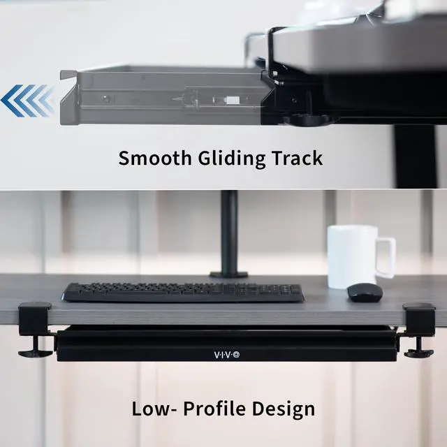 Alt view image 5 of 7 - 22 inch Clamp-on Sliding Pull-out Under Table Drawer for Office Desk, Shallow Storage Organizer for Sit Stand Workstation, Black, DESK-DR22L