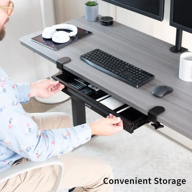 Alt view image 7 of 7 - 22 inch Clamp-on Sliding Pull-out Under Table Drawer for Office Desk, Shallow Storage Organizer for Sit Stand Workstation, Black, DESK-DR22L