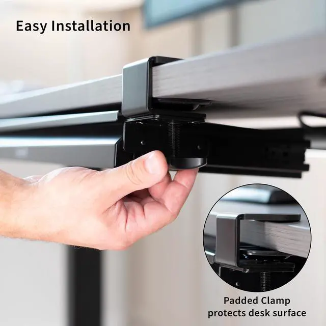 Alt view image 4 of 7 - 22 inch Clamp-on Sliding Pull-out Under Table Drawer for Office Desk, Shallow Storage Organizer for Sit Stand Workstation, Black, DESK-DR22L
